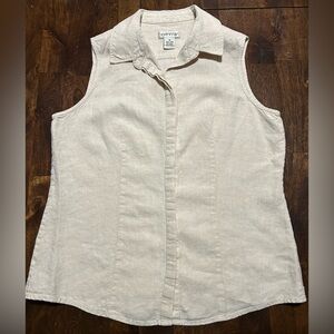 Orvis 100% Linen Sleeveless Button Front Collared Top